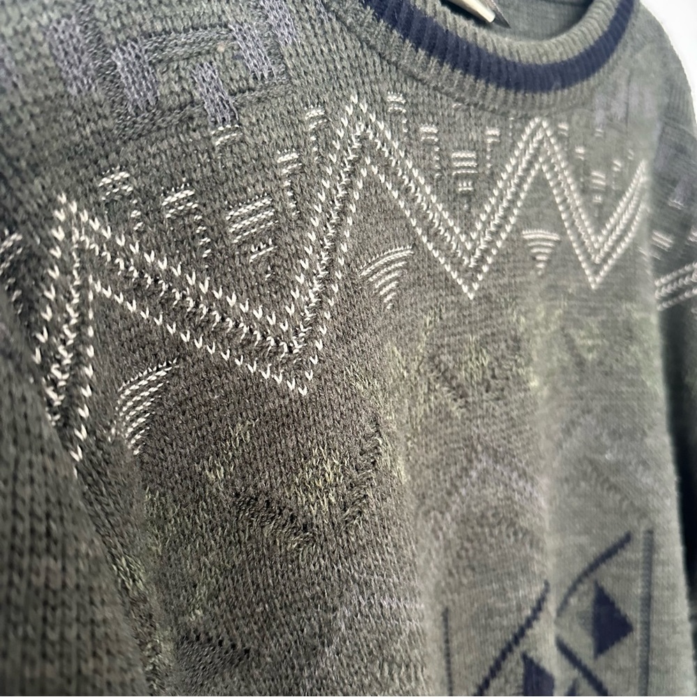 Porto Bello Mens Large Knit Academia Sweater Gray Geometric 90s Y2K Classic - Picture 3 of 5